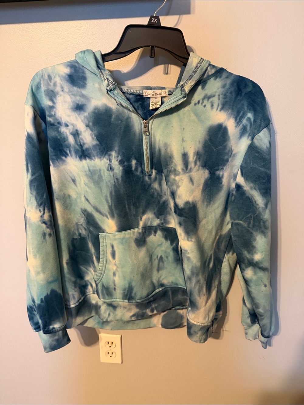 Free People Blue Tie-Dye Half-Zip Hoodie Sweatshirt